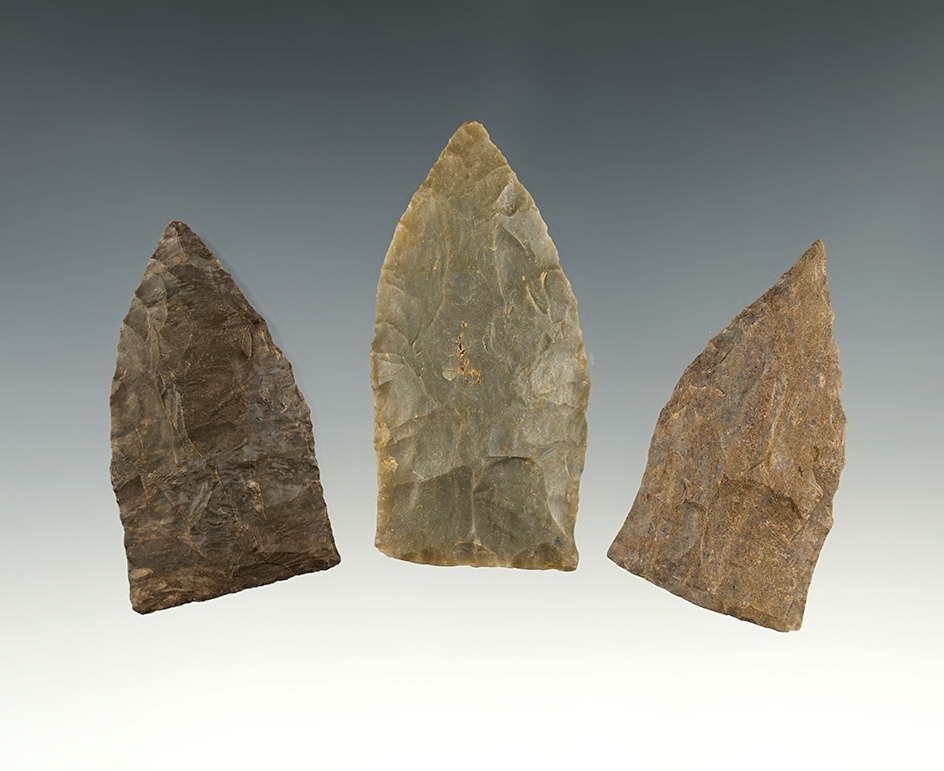 Set of 3 well made Kentucky/Tennessee Copena points. The largest is 2 5/16".