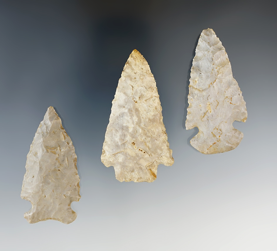 Set of 3 fine Kentucky points in great condition. The largest is 2 7/16".
