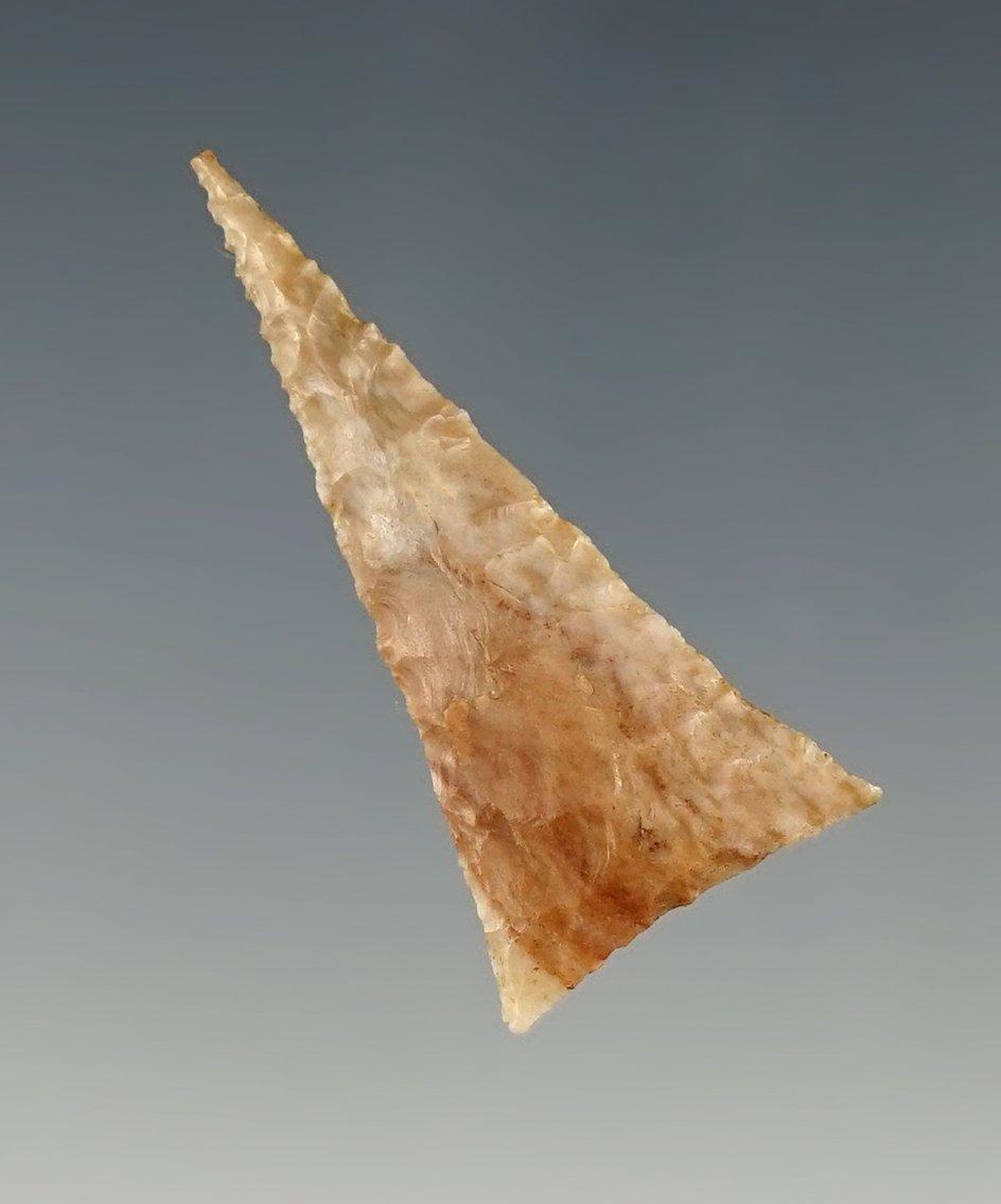 Superbly made 1 7/16" Madison Triangle point found in Kentucky. Ex. Tom Davis collection.