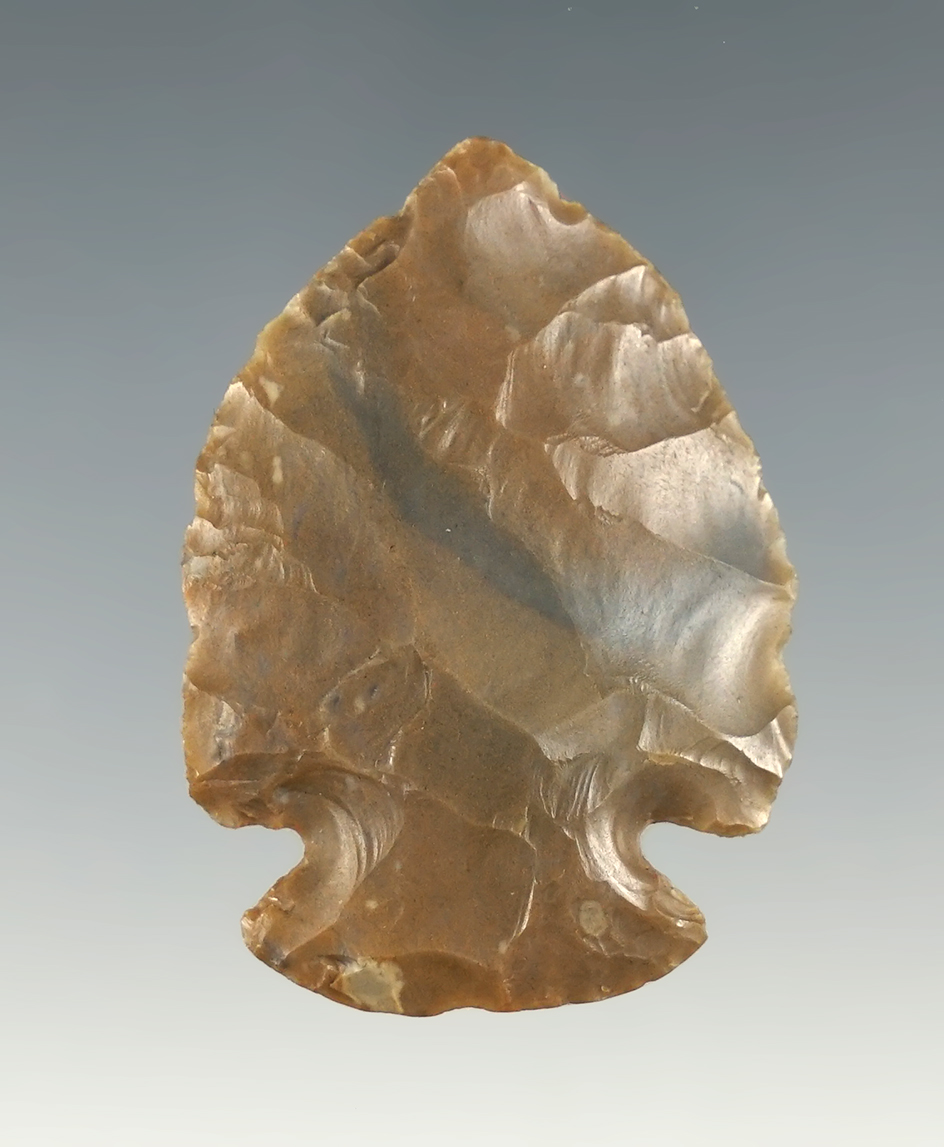 1 5/8" Archaic Dovetail made of Pipe Creek Flint. Beautiful blue streak - Wood Co., Ohio.