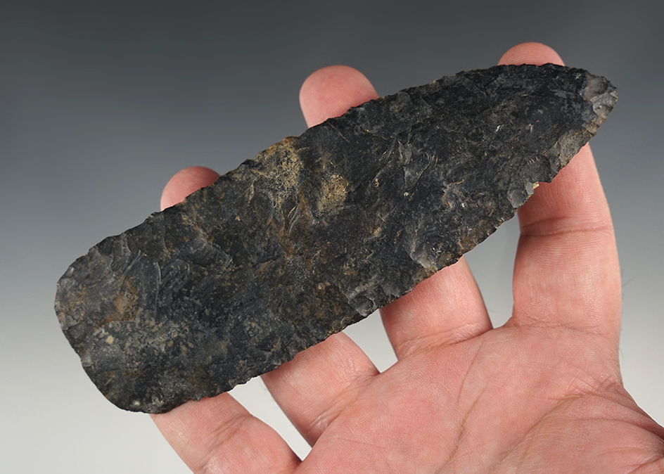 Large and nice! Well flaked 5 9/16" Paleo knife - Coshocton County Ohio.  Coshocton Flint.