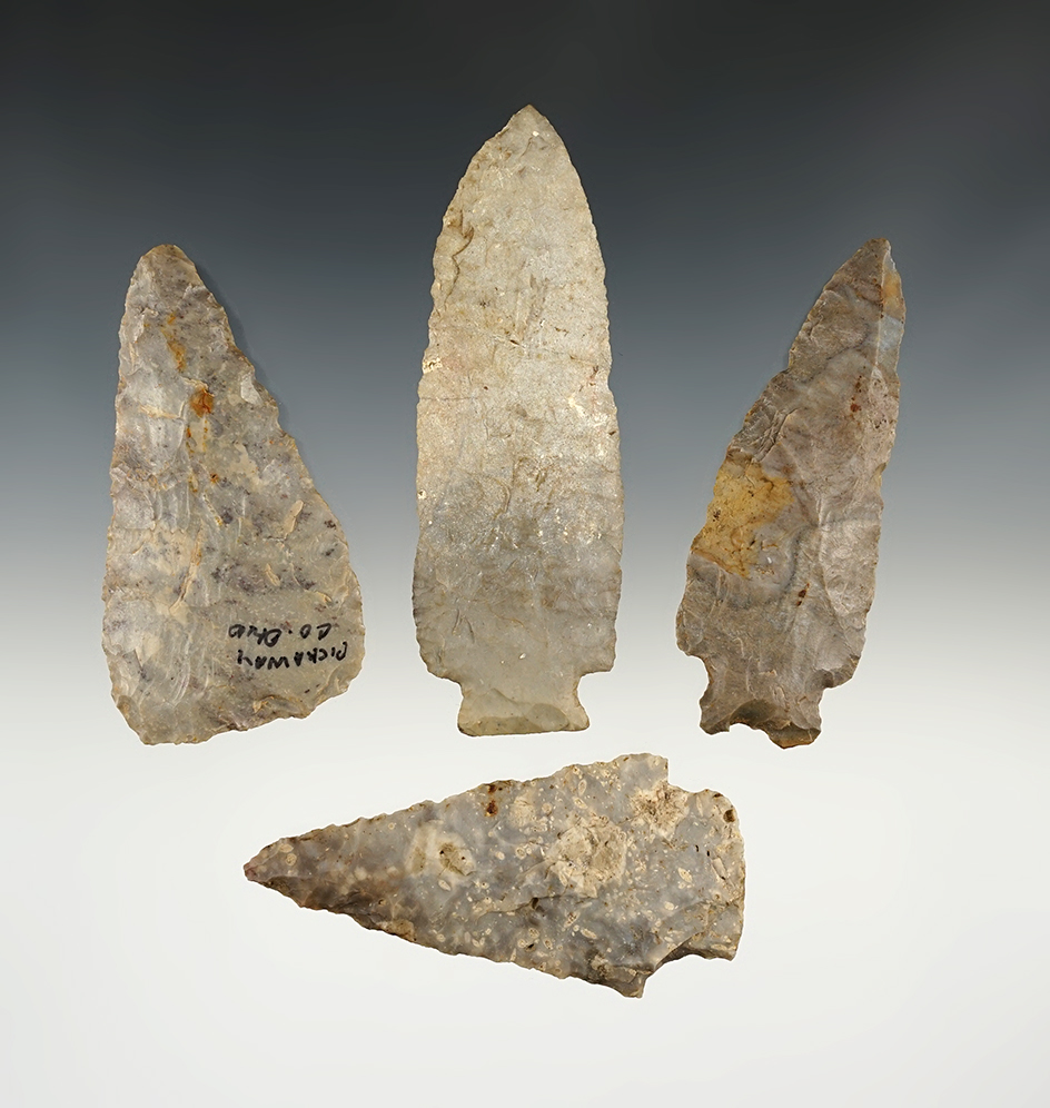 Set of 4 nice points, mostly from Ohio. One is broken/glued and measures 4".