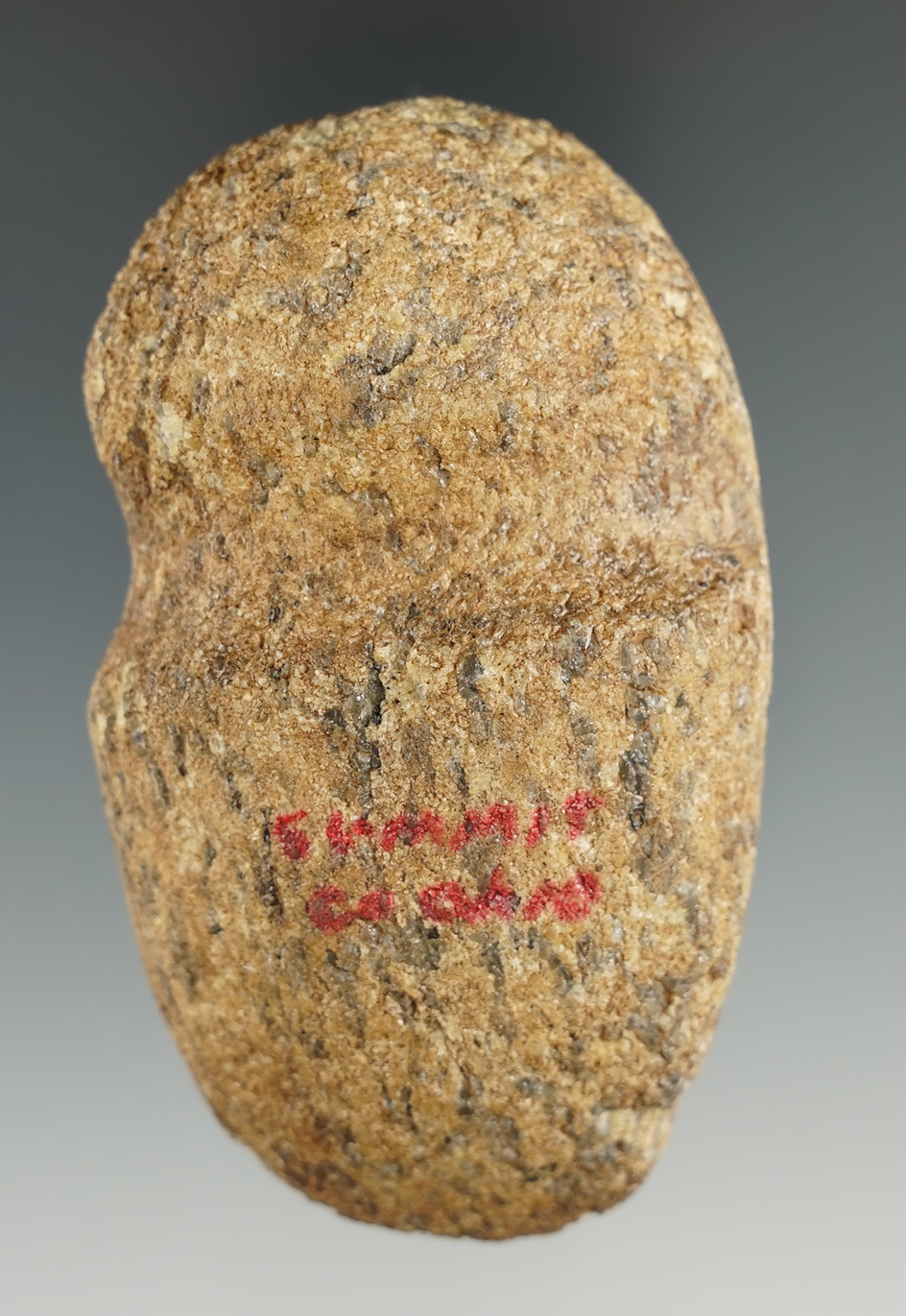 Miniature 3 3/16" long 3/4 grooved Axe found in Summit Co., Ohio. Ex. Gary Mumaw, Dwight Wolfe.