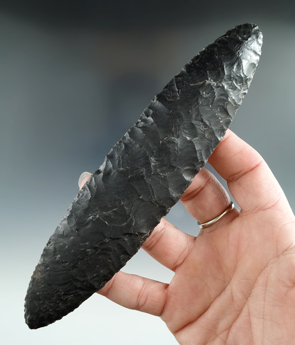 6 1/2" Bi-point Knife made from Obsidian, broken and glued. Found in the Great Basin, Oregon.