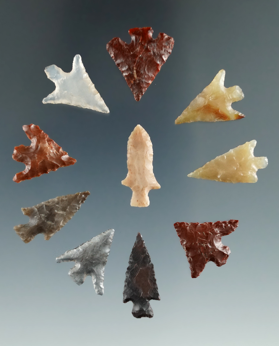 Group of ten Columbia River Points, longest is 3/4", found near the Columbia River.