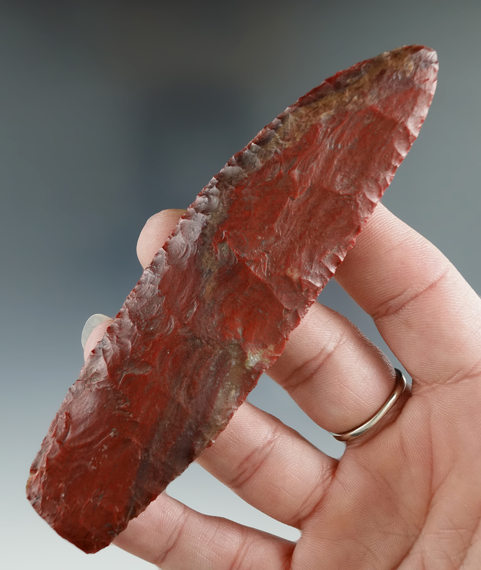 4 5/8" Knife made from brilliant Red Jasper. Found near Crump Lake, Lake Co., Oregon