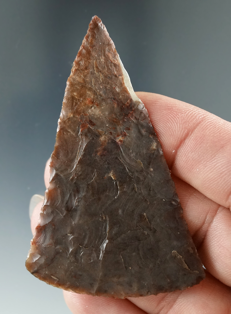 2 5/8" Atlatl Valley Triangular Knife made from Brown Agate found near the Columbia River.