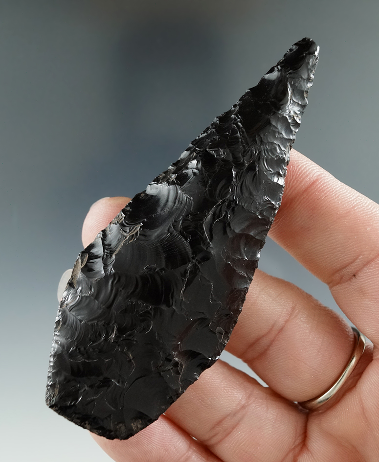 3 1/4" Shouldered Cascade Knife made from Obsidian, Found in the Great Basin, Oregon.