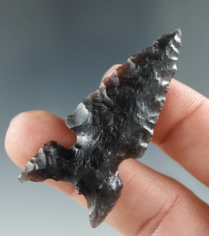 2" Northern Sidenotch, "Fox Ear", made from Obsidian. Found in the Great Basin, Oregon.