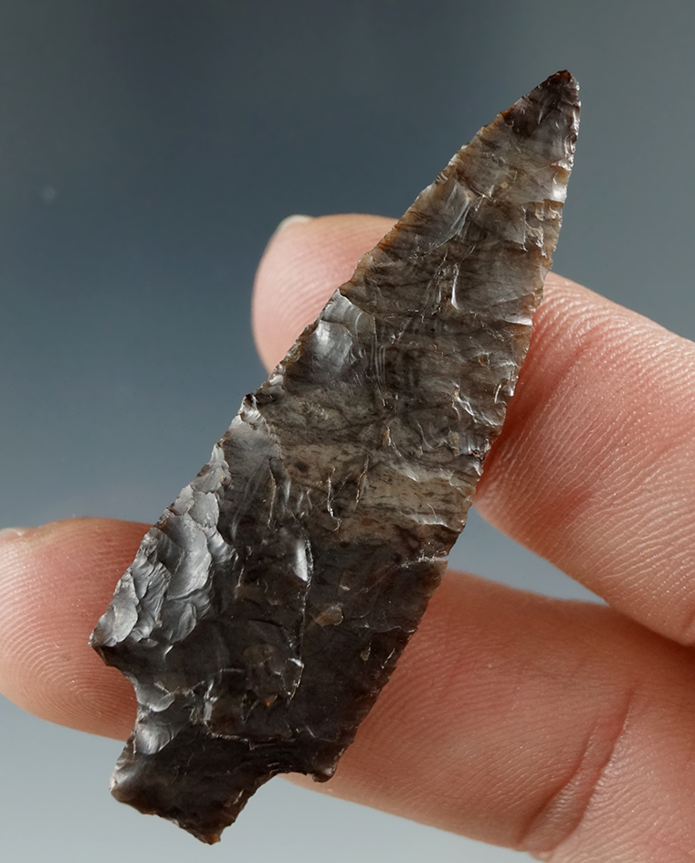 2 1/8" Stemmed Dart made from dark Brown Agate, found near the Columbia River.