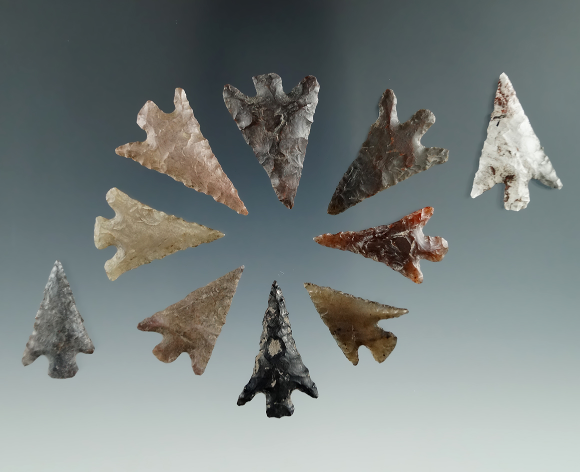 Group of ten nice Columbia Plateau Points, longest is 1 1/4", found near the Columbia River.
