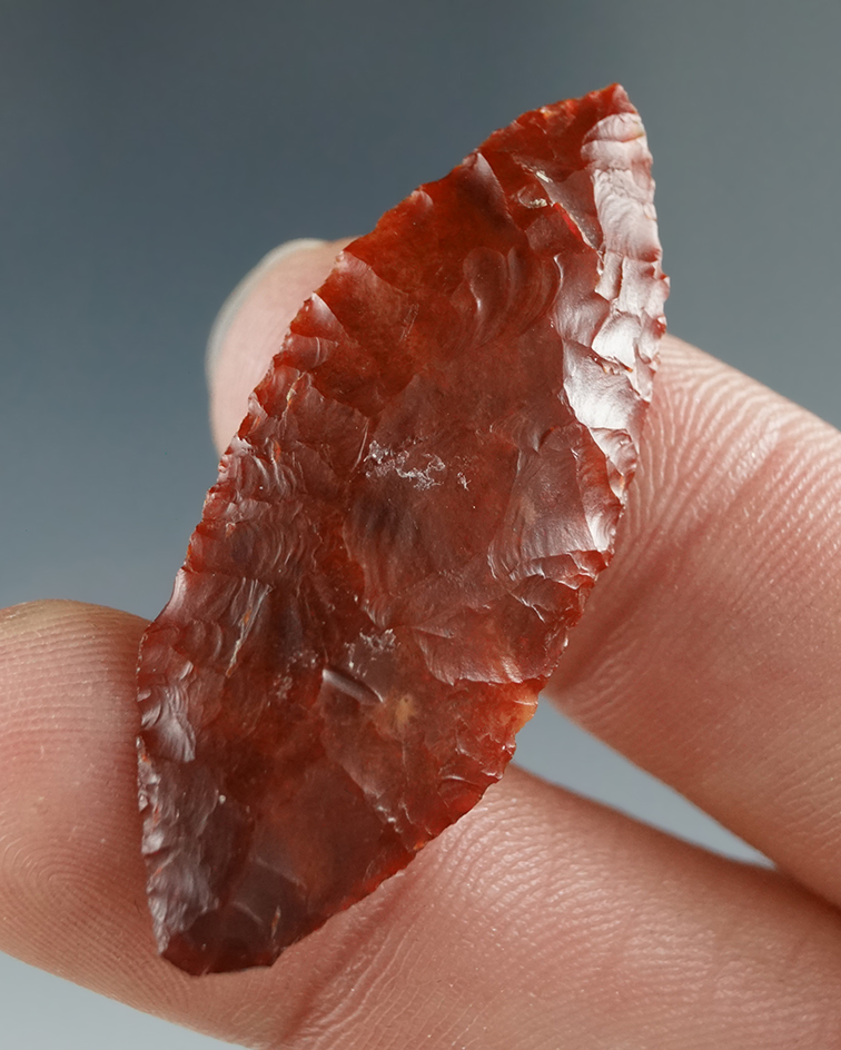 1 5/8" Cascade Leaf Blade made from brilliant Red Carnelian Translucent Agate, Columbia River.