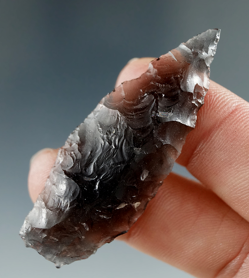 2" Shouldered Cascade made from Translucent Obsidian, found in the Great Basin, Oregon.