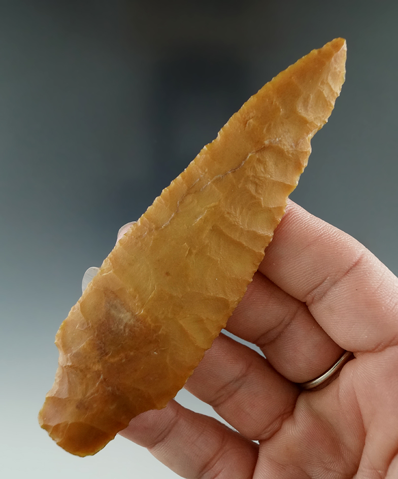 4 1/4" Stemmed Knife made from Yellow Agate, found near Crump Lake, Oregon.
