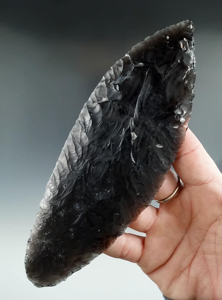 6 1/2" x 2 1/4" Translucent Banded Obsidian Knife found in the Great Basin, Oregon.