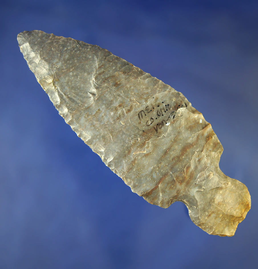 4 3/4" Turkey Tail made from Gray Coshocton Flint found in Meigs Co., Ohio. Dickey COA.