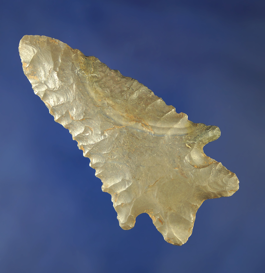3 3/16" Bifurcate made from high quality Hornstone with restoration to one blade edge and ear. KY.