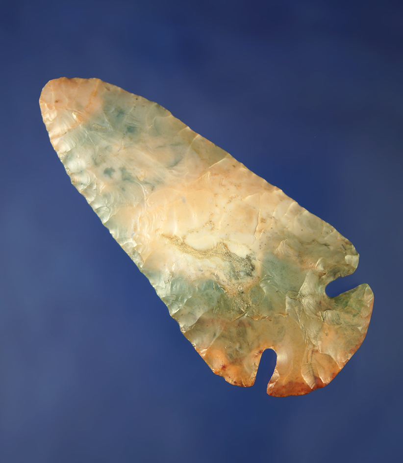 Colorful 3 1/4" Flint Ridge Flint Dovetail found in Stark Co.,  Ohio with restoration - pictured!