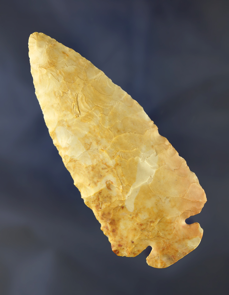 3 15/16" Dovetail made from Flint Ridge Flint, found in Montgomery Co., Ohio.  Dickey COA.