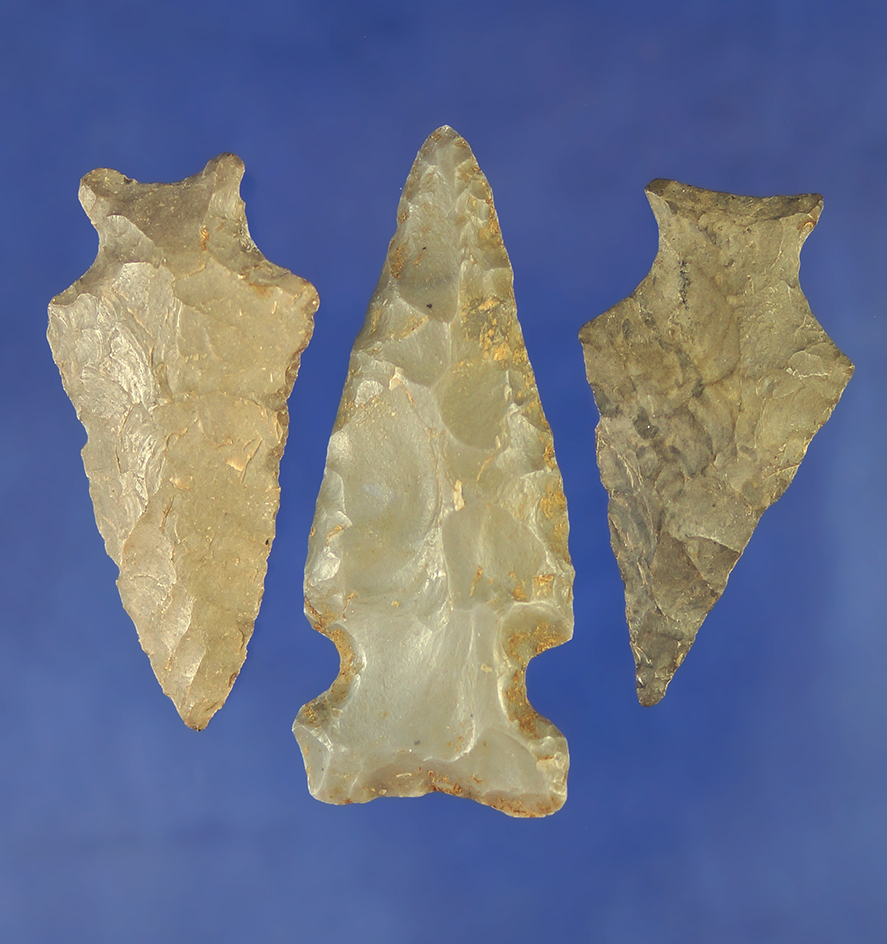 Set of three Ohio arrowheads including a nice Ashtabula, largest is 2 5/16".