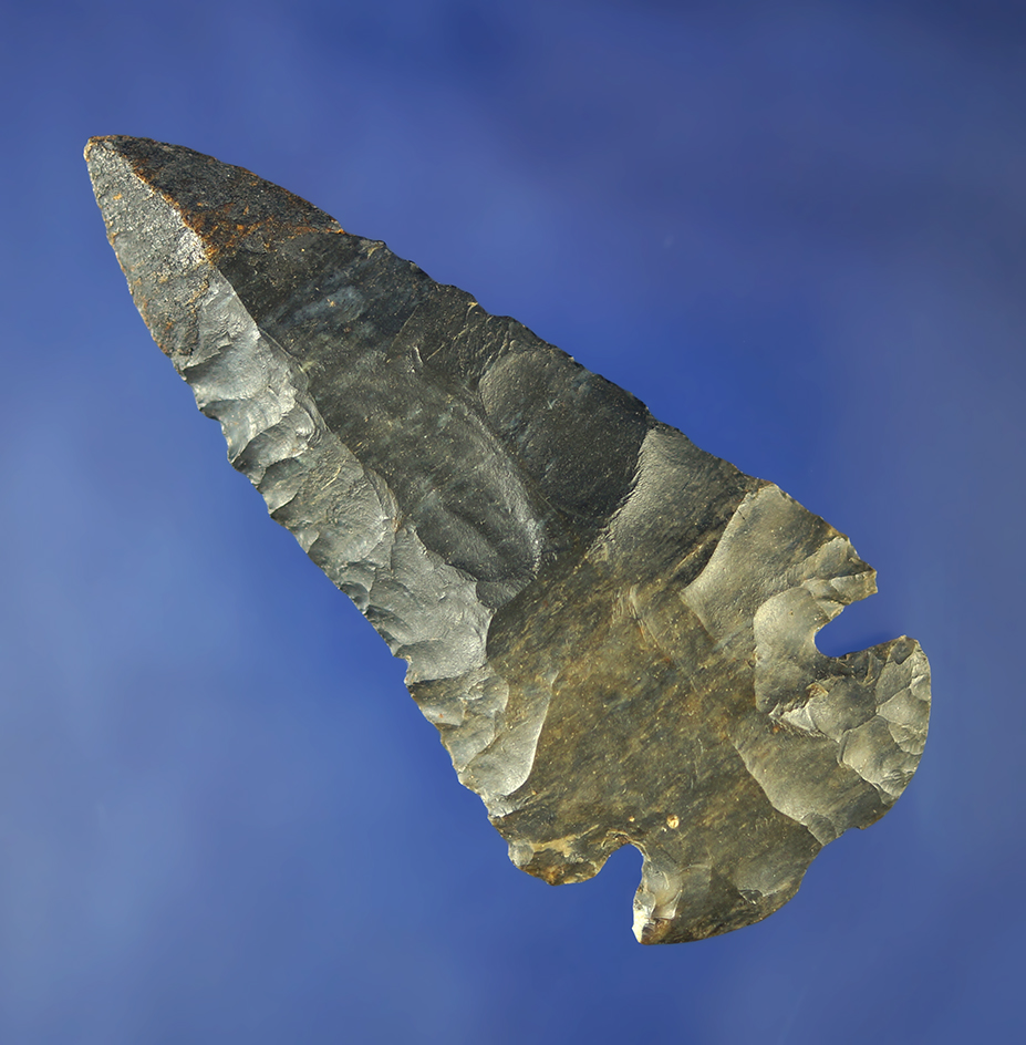 3 5/16" Coshocton Flint Notched Base Dovetail found in Perry Co.,  Ohio with 3/4" restored tip.
