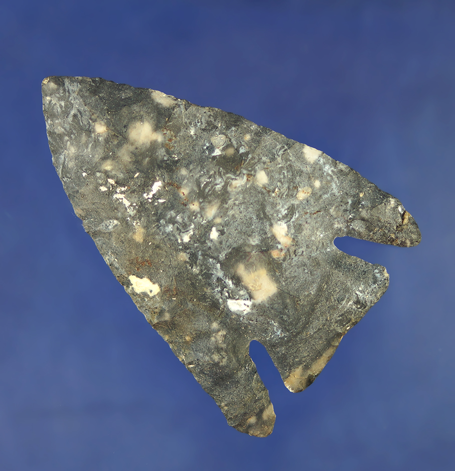 2 7/8" Diagonal Notched point found in Pickaway Co.,  Ohio. Tip of one ear has been broken & glued.