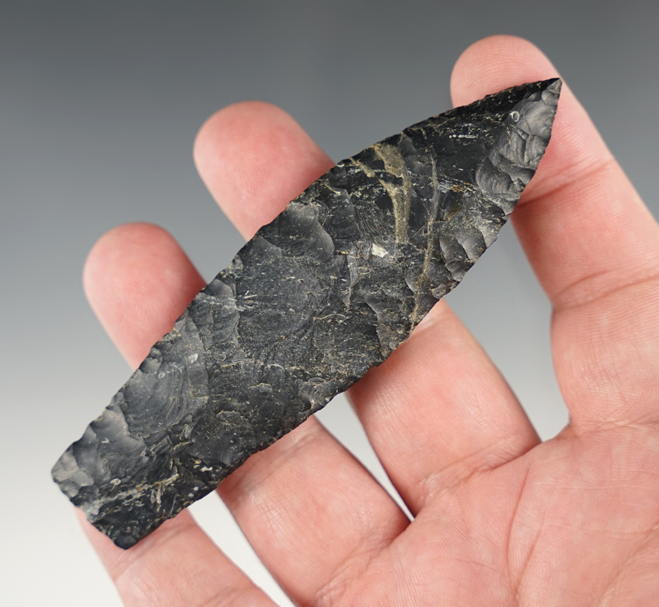 Superb 4 1/8" Paleo Lance found in Muskingum Co., Ohio. Ex. Hothem.