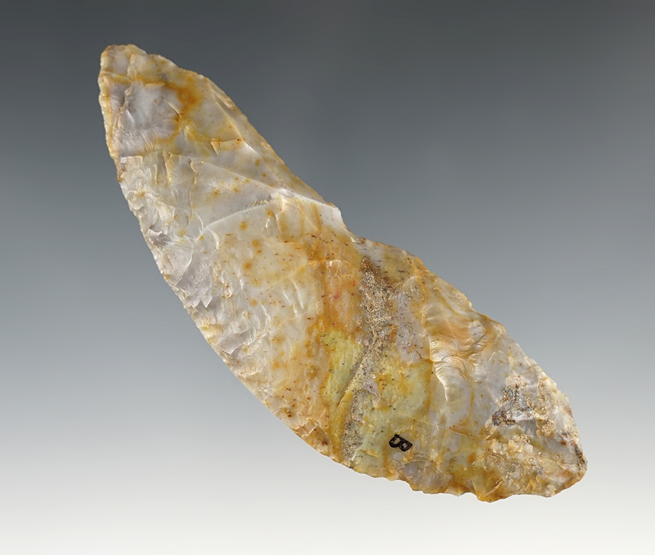 4 3/8" Crescent Knife - Flint Ridge Flint. Pickaway Co., Ohio. Ex. Steinhauser, Wehrle, Buck.