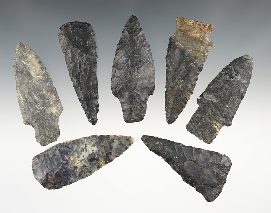 Set of 7 Coshocton Ohio points in good condition. The largest is 3".