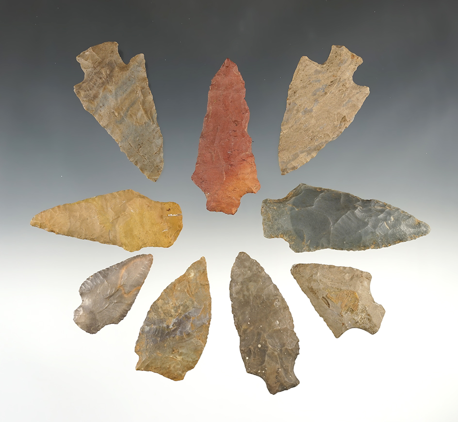 Set of 9 Midwest points in good condition. The largest is 3 1/8".