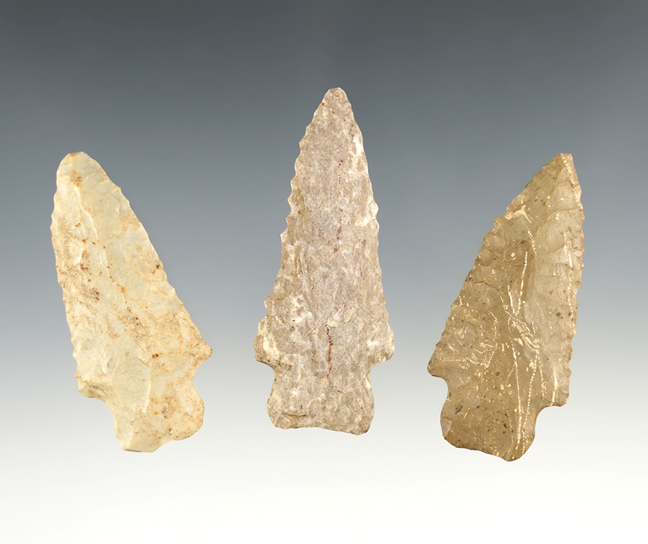 Set of 3 well made Heavy Duty points found in Kentucky. The largest is 2 1/2".