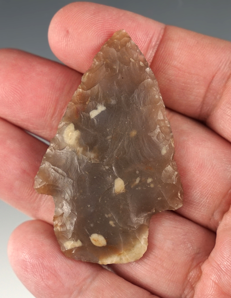 2 5/16" Adena point - Rare Moss Agate. Auglaize Co., Ohio. Ex. Claude Britt, John Rummel.