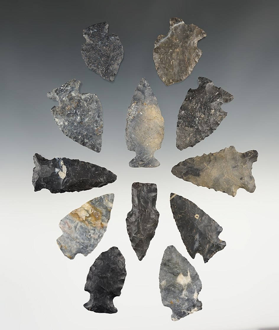 Set of 12 assorted Ohio points in nice condition. The largest is 2 1/8".