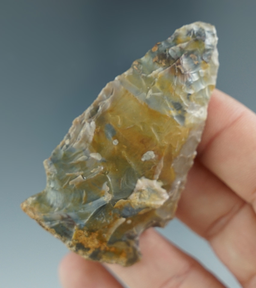 2 1/2" Highly colored Pipe Creek Flint thick Fishspear Point.  Found in Erie Co., Ohio.