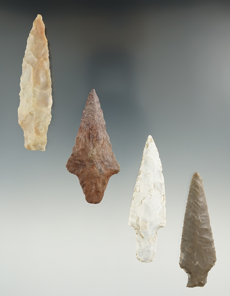 Set of four points found in Texas in very nice condition, largest is 3 1/8".