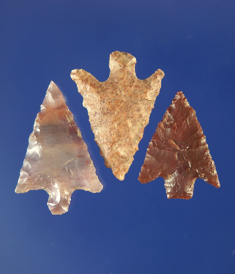 Set of three Columbia River Gempoints, largest is 11/16". All are nicely flaked.