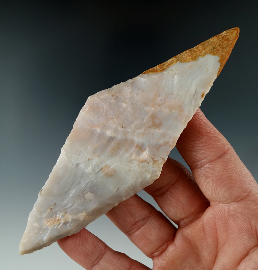 5" Harahey Knife made from Alibates Flint found in Texas, one end has old time putty restoration.