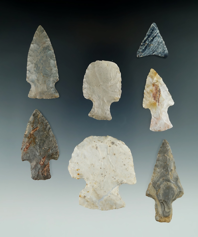 Set of seven Ohio points and scrapers, all in very nice condition. Largest is 2".
