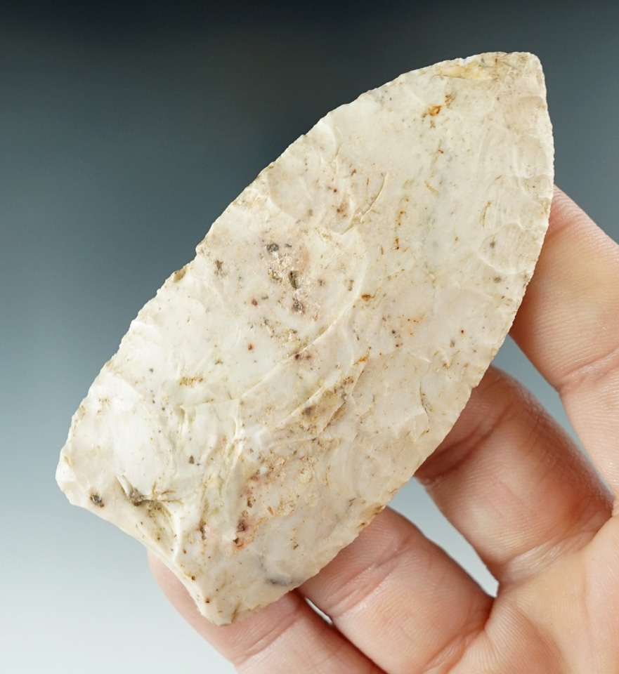 3 1/4" Paleo Browns Valley made from Burlington Flint, found in Central Missouri. COA.