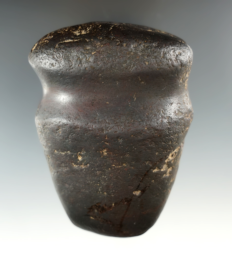 Well defined 3 1/2" Full Grooved Archaic Hematite Axe found in Ohio. Ex. Todd Harding.