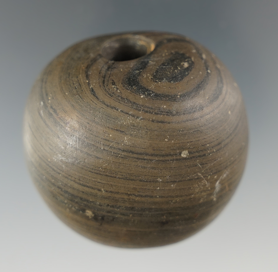1 3/4" Ball Bannerstone made from beautifully Banded Slate found in Indiana.