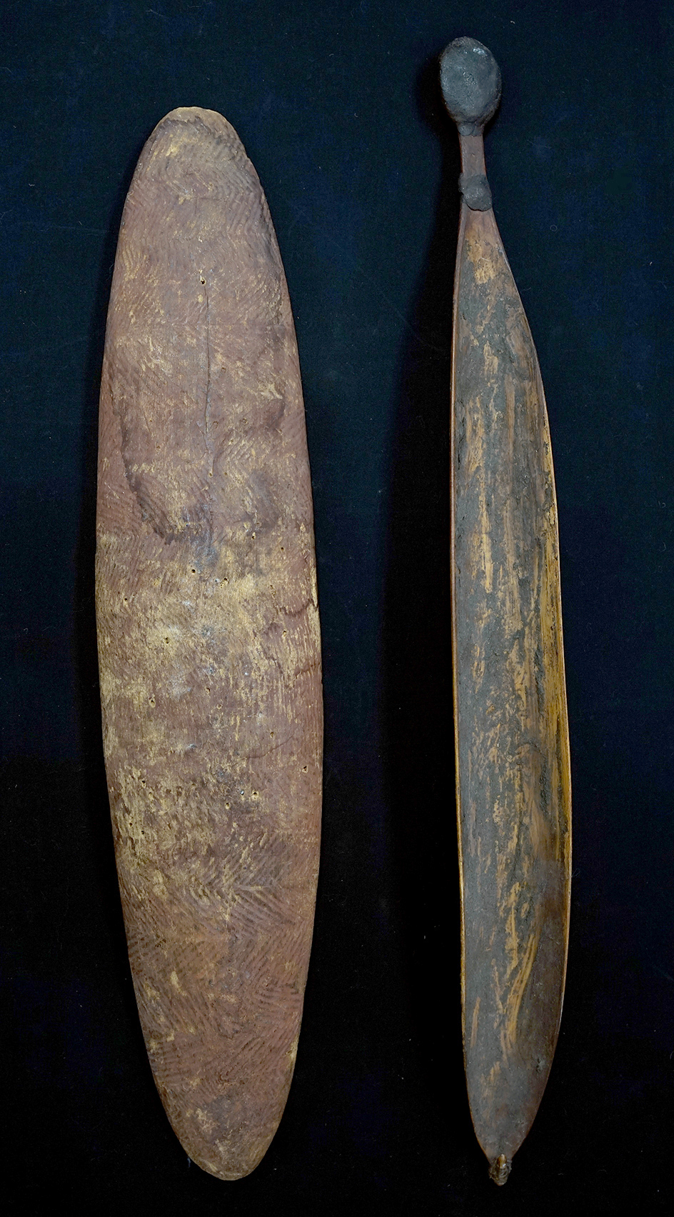 Nice set! Pair of Aboriginal Australian artifacts made from wood. Includes a 37" shield.
