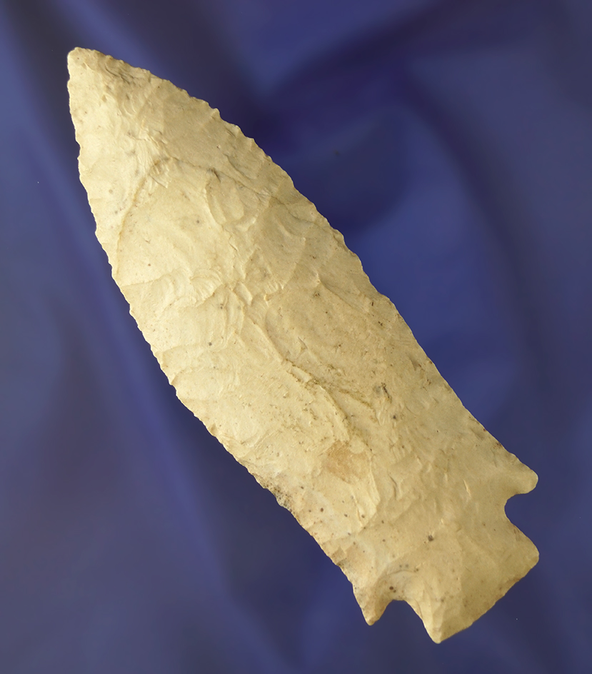 4 1/2" Burlington chert Etley with exceptional style found in Pike Co., Missouri. Dickey COA.