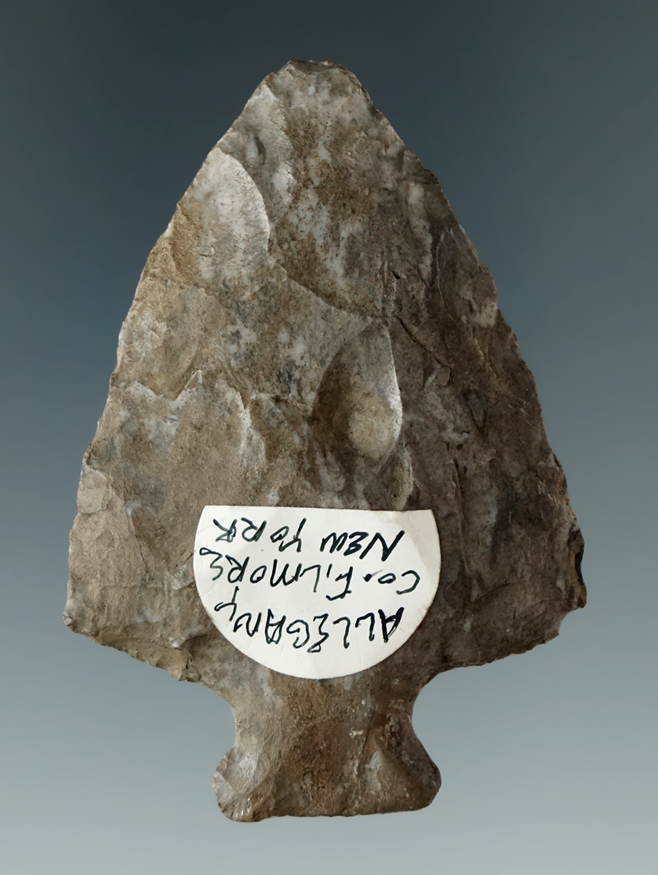 2 5/16" Onondaga Flint Perkiomen with restoration to the basal corners - Allegheny Co., NY