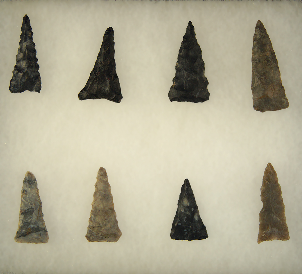 Set of 8 Triangular Arrowheads found in Ohio, largest is 1 5/8".