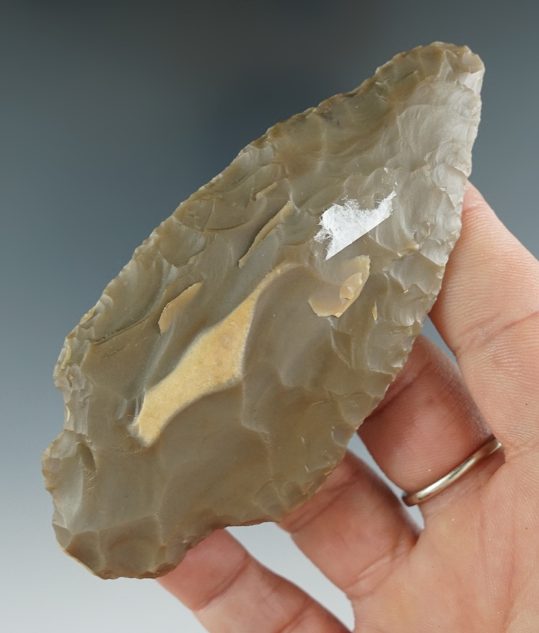 3 15/16" Parman Type I made from Malheur Chert. Found at Harney Lake, Harney Co., Oregon. COA.