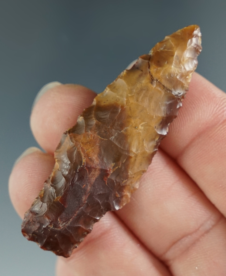 1 1/8" attractive stemmed point - beautiful two-tone Jasper found near the Columbia River.