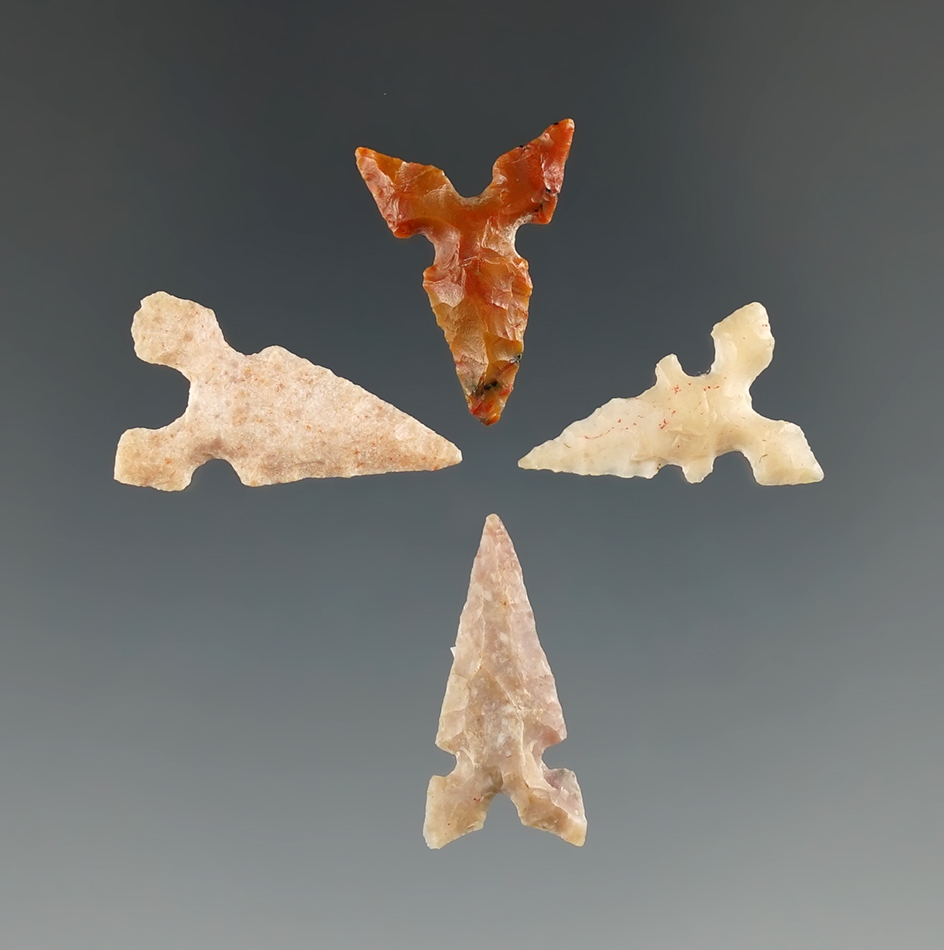 Set of four Toyah points found in Texas, largest is 11/16".