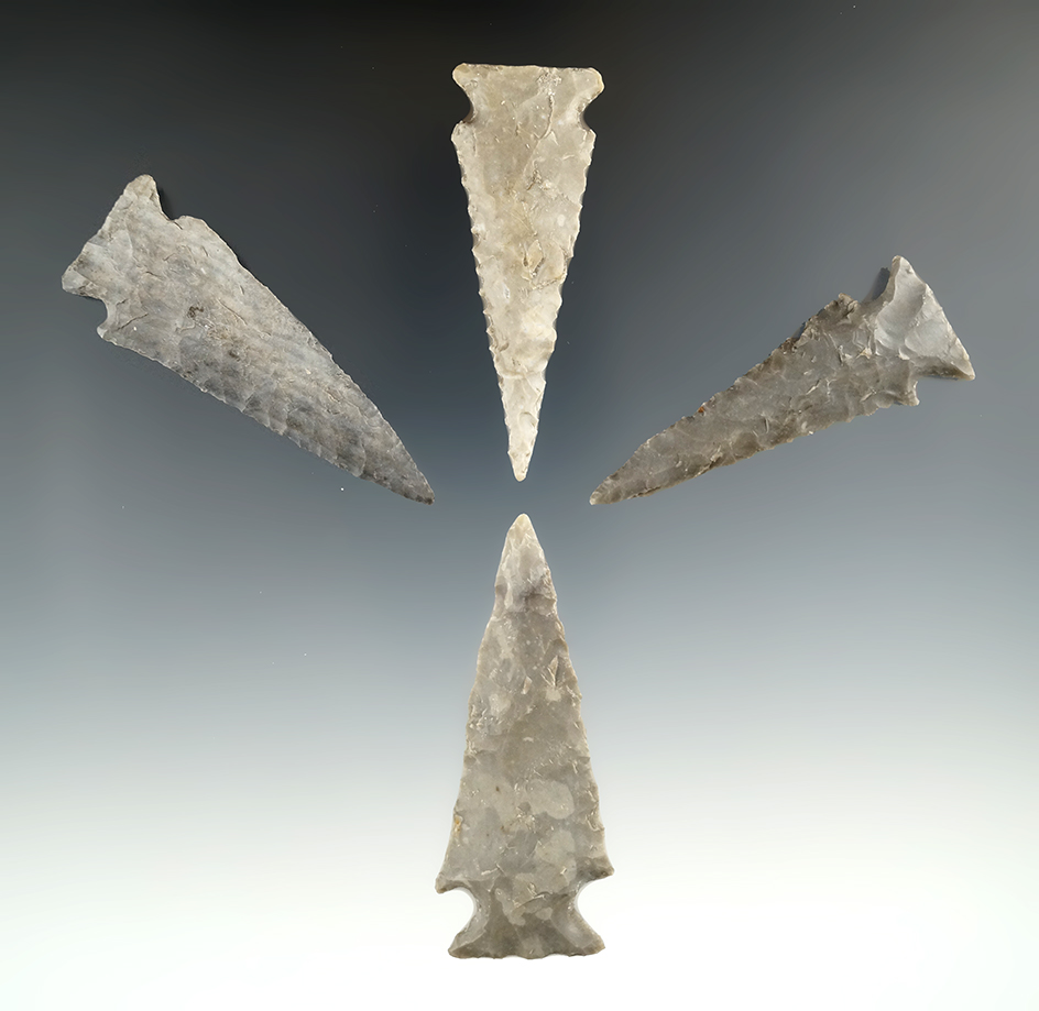 Set of four nice Ensor points found in Texas, largest is 2 5/8".