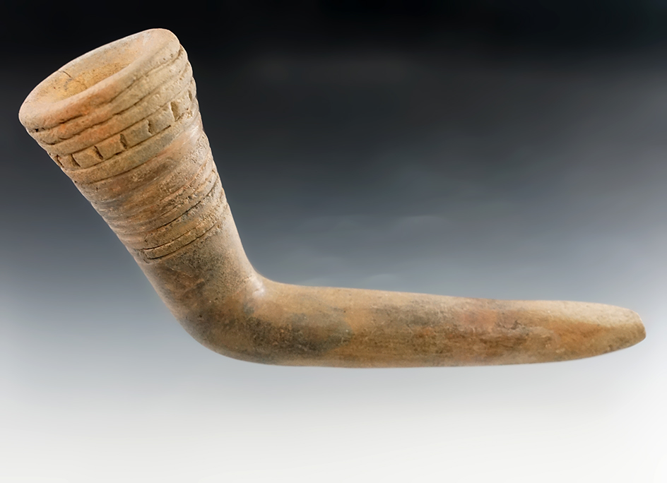 Large! 5 5/8" Long Ring Bowl Iroquois Clay Pipe found in New York with partial restoration.